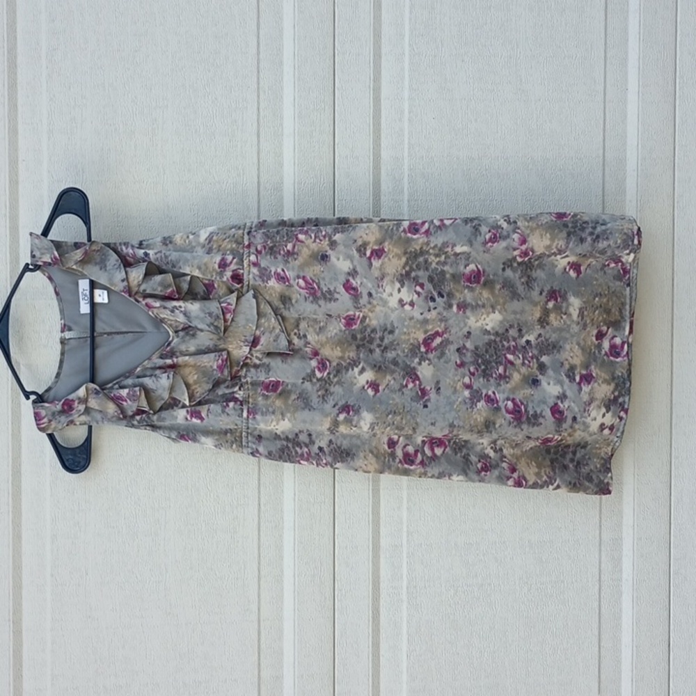 Ann Taylor LOFT Petites Gray Ivory Watercolor Sleeveless Mini Dress 0 Petite
